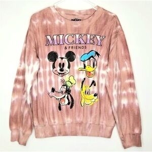 Disney Mickey and Friends Tie Dye Sweatshirt Pink Donald Duck Goofy Pluto Dog S